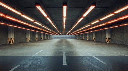 Sci Fi empty garage tunnel, warehouse, futuristic modern background.