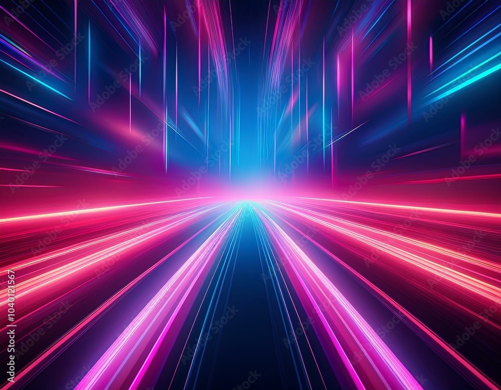 Canvas Prints abstract background with pink blue glowing neon lines and bokeh lights