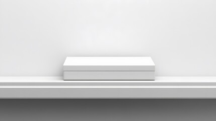 Blank mockup template of a product box with simple, sleek design placed on a shelf.