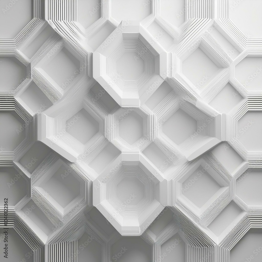 Wall mural abstract white background with hexagon pattern 3d rendering illustration white abstract wallpaper wi