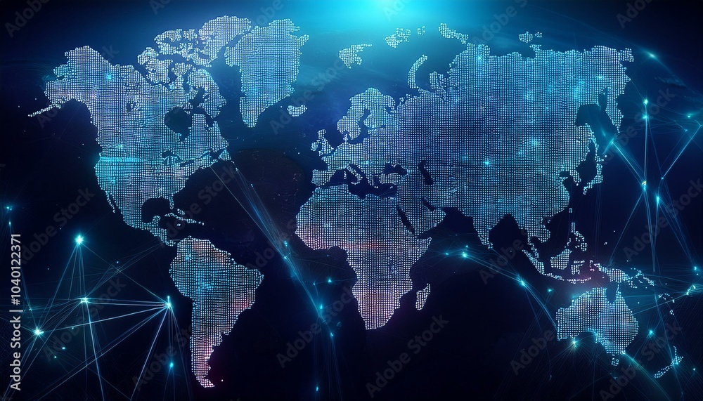 Sticker abstract world map concept of global network and connectivity international data transfer and cyber 