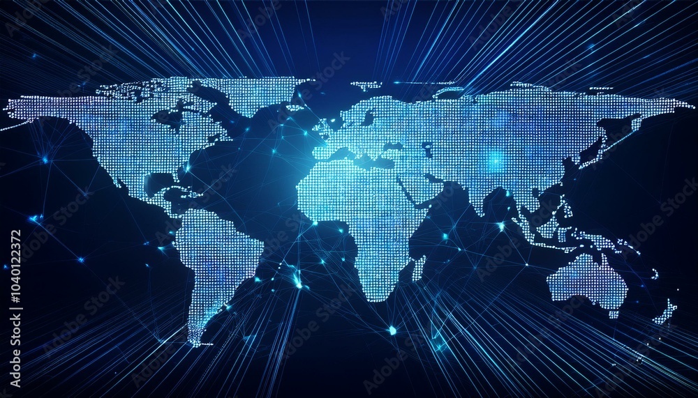 Wall mural abstract world map concept of global network and connectivity international data transfer and cyber 
