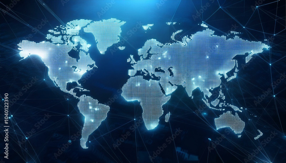 Wall mural abstract world map concept of global network and connectivity international data transfer and cyber 