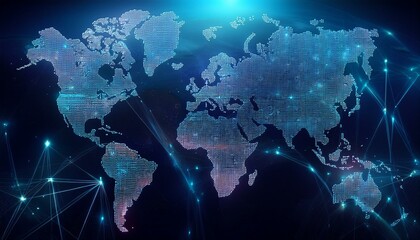 Obraz premium abstract world map concept of global network and connectivity international data transfer and cyber technology worldwide business information exchange and telecommunication