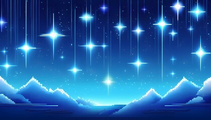 an 8 bit pixel art sky blue gradient bands with shiny twinkling stars