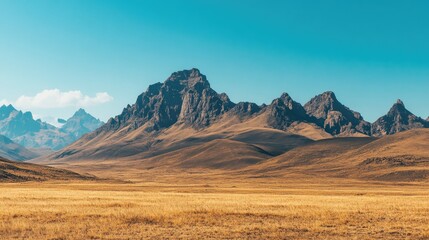 African mountains with jagged peaks under a clear sky, leaving ample space for text
