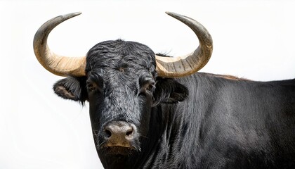 Naklejka premium black camargue bull face portrait on white background