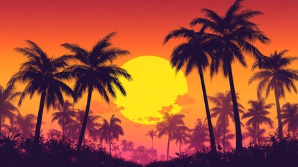 Tropical Sunset Silhouette