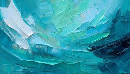 Obraz premium closeup of abstract rough turquoise art painting texture illustration with oil or acrylic brushstroke pallet knife paint on canvas background