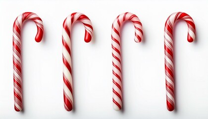 collection of four red and white candy canes isolated on a white background perfect for christmas holiday themes