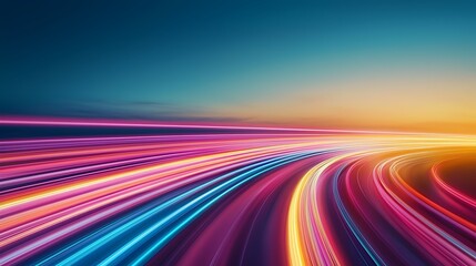 Obraz premium Neon Horizon with Tunnel Vision - Digital Waves and Light Trails Create a Futuristic Atmosphere for Your Creative Projects