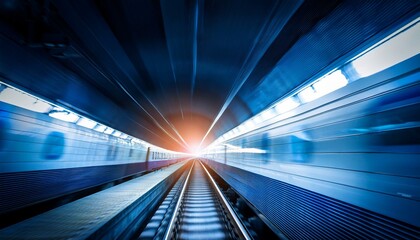 Obraz premium high speed train in tunnel with lights and speed lines