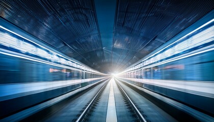 high speed train in tunnel with lights and speed lines