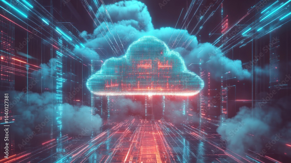 Poster cloud architecture platform. internet infrastructure concept. abstract technology background. genera
