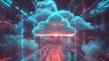 Obraz premium Cloud architecture platform. Internet infrastructure concept. Abstract technology background. Generative AI