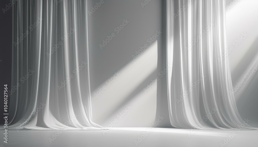 Wall mural minimalistic abstract gentle light grey background for product presentation with light and shadow of