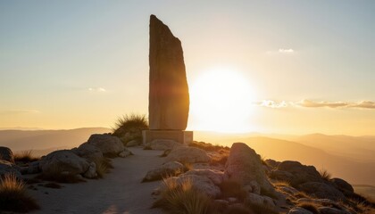  Sunset silhouette of a monument on a rocky outcrop