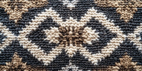 Cozy Scandinavian Mandala Design, intricate geometric forms, warm neutral tones, inspired by folk art and knit patterns, inviting atmosphere