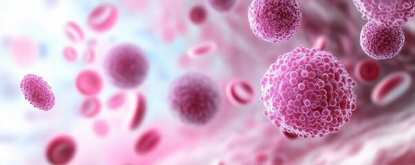 Immune cells circulating through the bloodstream, realistic view, colorful plasma, soft lighting   for scientific posters