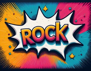 playful pop art background with rock text dynamic visuals bold graphics colorful 