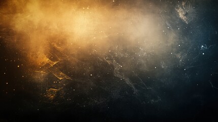 Obraz premium A captivating abstract grunge background featuring dust and scratches with dark and golden lighting. The ultra-realistic texture highlights a sense of vintage wear and tear, giving the scene an aged a