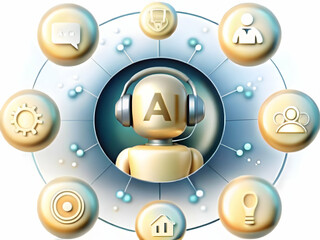 Soft Abstract Digital Lines Forming AI Customer Support Icons | Interconnectedness of AI & Customer Service | Bokeh Background | Ample Copy Space | Photo Stock Concept