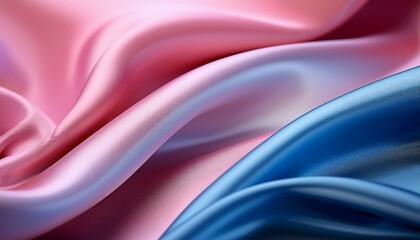 Obraz premium silken pink and blue fabric gradient wavy background with copyspace extreme close up