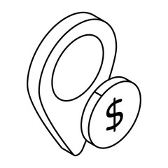 A flat design icon of dollar location 
