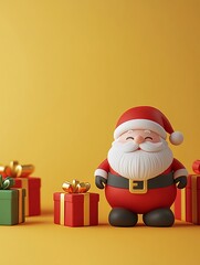 3D Cheerful Santa Claus with Colorful Christmas Presents
