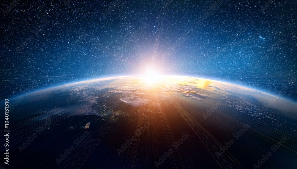 Wall mural sunrise over earth from space