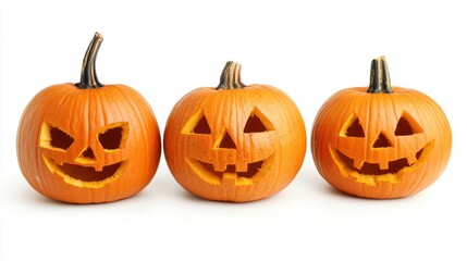 Halloween holiday carved pumpkin isolated over white background closeup view