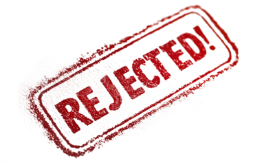 Red 'REJECTED' stamp with a distressed and grunge texture, symbolizing rejection, denial, or disapproval in official documents or business contexts