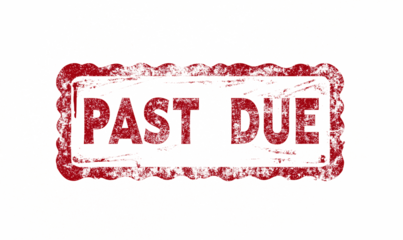 Grunge red 'PAST DUE' stamp with rough edges and distressed texture, representing financial urgency or overdue payments