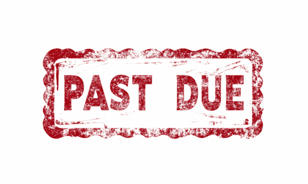 Grunge red 'PAST DUE' stamp with rough edges and distressed texture, representing financial urgency or overdue payments