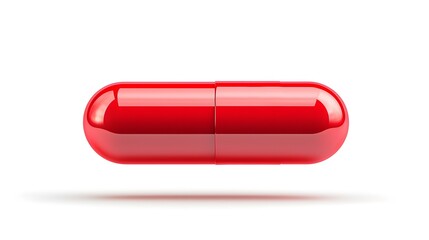 Stunning Metallic Red Floating Capsule on Sleek White Background - Eye-Catching Futuristic Design Ideal for Technology and Innovation Themes
