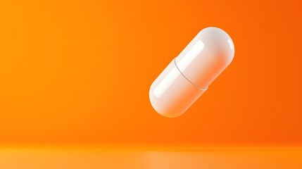 Vibrant Hovering Tablet on Solid Orange Background - Smooth Edges and Minimal Shadows for Health and Wellness Concepts