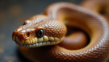 Fototapeta premium Ambereyed serpent poised in stillness
