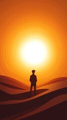 Silhouette of a man standing in a desert at sunset.