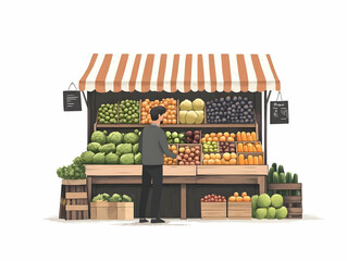 Candid Farmers Market Exchange Vector Illustration Customer Picking Fresh Produce from Stall Simple Flat Design Smart Business Concept with Natural Selection Process and Good Exchange