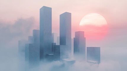 Fototapeta premium A minimalistic skyline with just a few geometric shapes representing buildings