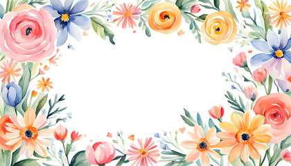border of flowers, Watercolor, spring collection of hand drawn flowers, Botanical plant illustration , elegant watercolor, mother's day, women's day, banner, templates, ai, floral border