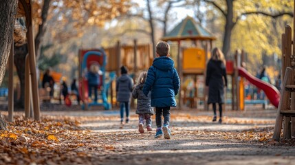 Joyful family moments in the park, parents and children engaging in playful outdoor activities, laughter and movement fill the air