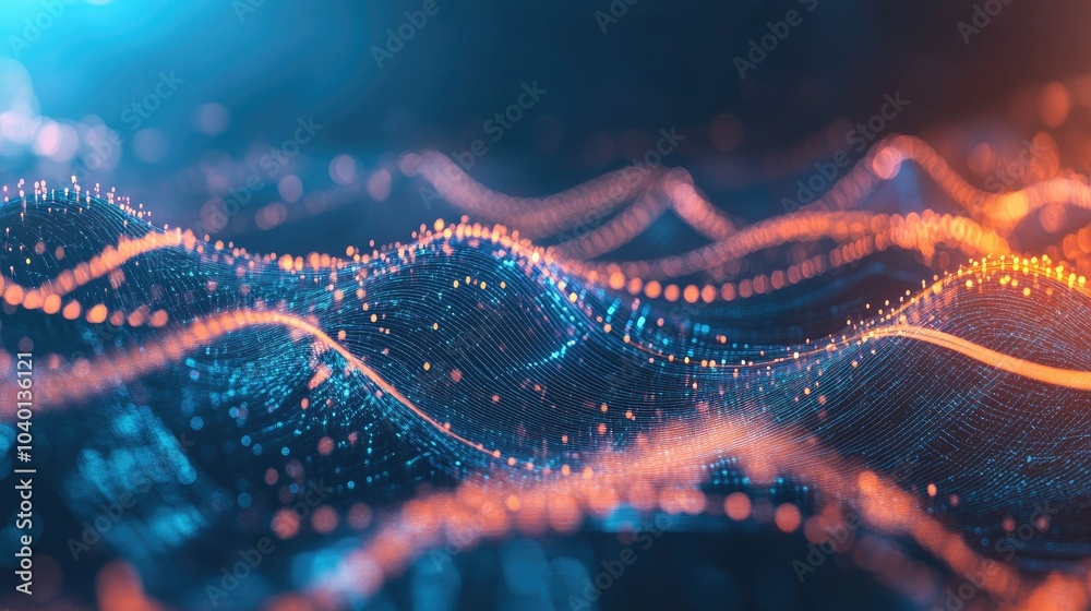 Aufkleber dynamic digital waves and data points in motion, representing fast technological processes