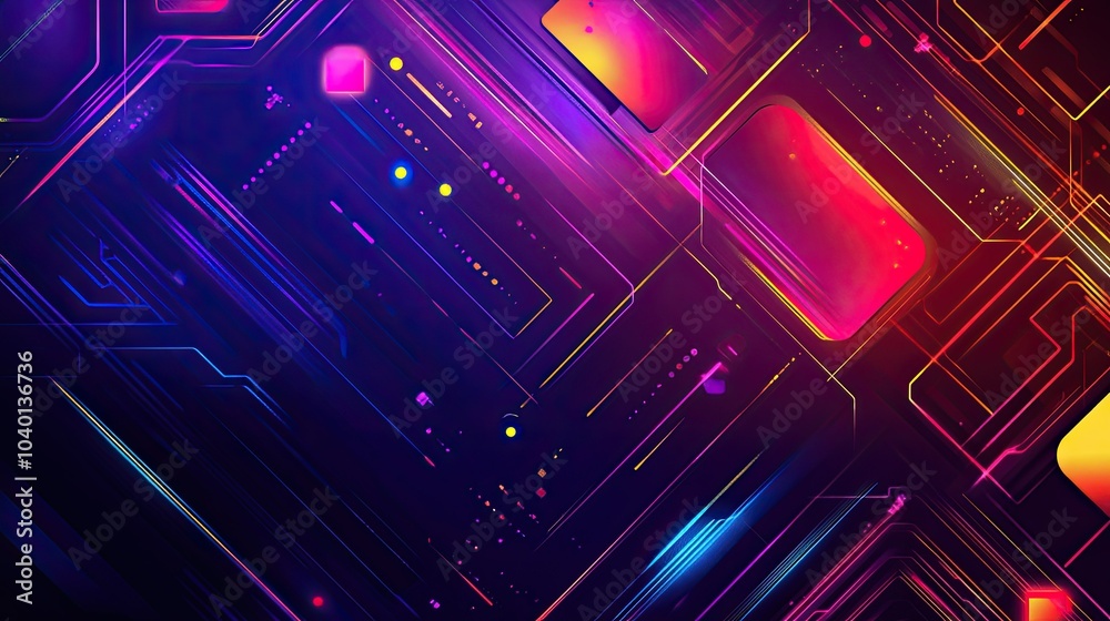 Aufkleber Dynamic neon lines and geometric shapes representing digital data flow on a tech background