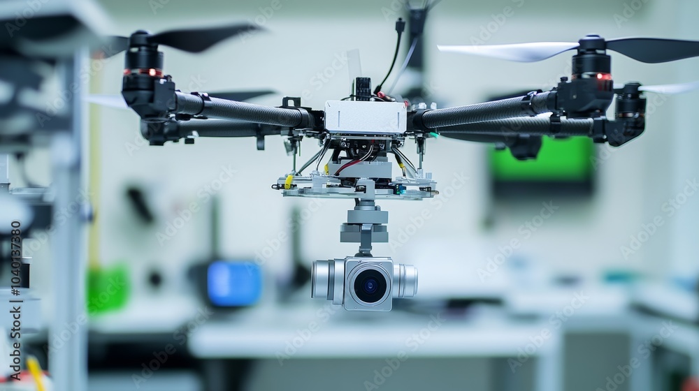Aufkleber A robot managing automated drone calibration in a high-tech drone lab with clean, organized calibration stations and advanced drone calibration tools, Drone calibration tech style