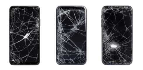 Smartphone with Cracked Screen on Transparent Background