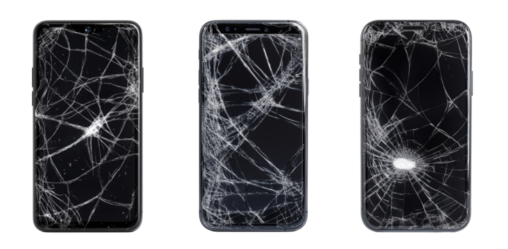 Smartphone with Cracked Screen on Transparent Background