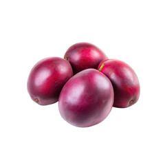 Fototapeta premium Four ripe red plums isolated on White Background