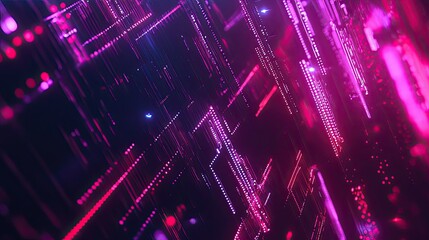 Obraz premium Geometric data points and neon lines in motion on a dark tech background