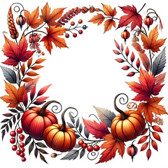 Fototapeta premium Garland with leaves and pumpkins.